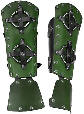 MDFCZXP Medieval Arm Guard Bracer Viking Retro Leather Arm Cuff Bracelet Outdoor Adjustable Cosplay Knight Gauntlet Wristband for Men Women,Green,20cm