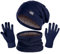 KIRAAT Wintermütze, Schal und Touchscreen-Handschuhe Set für Herren und Damen. Slouchy Strick-Skikhut und Nackenwärmer mit Fleece-Futter für Unisex (Marineblau)