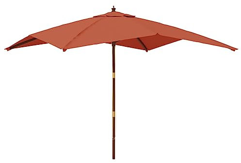 Higsose Avec mât en bois et parasol de terrasse à 8 baleines, marron