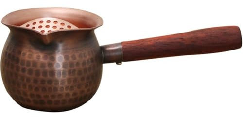 Copper Tea Pot, Hammered Tea Maker with Wooden Handle and Filter Stovetop Small Warmer Coffee Pot