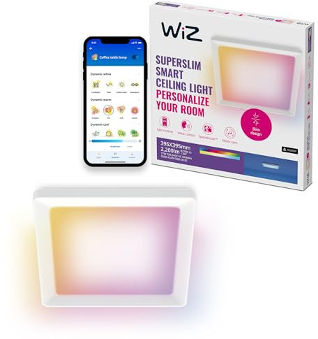 WiZ smarte Deckenleuchte - Schlankes quadratisches Design, 395 x 395 mm, Sprach- / App-Steuerung, Zeitplanung, funktioniert mit Google Home, Amazon Alexa und Apple HomeKit, Innenbeleuchtung, weiß