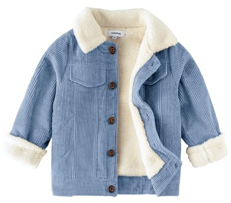 Volunboy Enfant Garçon Veste Polaire Hiver Chaud Velours Côtelé Blouson Doublé Sherpa Manteau(18-24 mois,Bleu Clair,Taille 90)