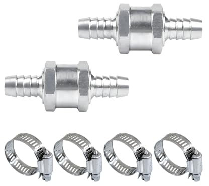 KVAEY Lot de 2 clapets anti-retour unidirectionnels, 12 mm en alliage d'aluminium avec pinces, clapet anti-retour unidirectionnel pour carburant, essence, diesel, huile, eau, accessoires de voiture