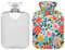 Bonita botella de agua caliente clásica floral colorida con funda, bolsas de agua caliente transparentes de 2 litros, botellas de agua caliente portátiles para cuello, hombros y piernas, alivio del