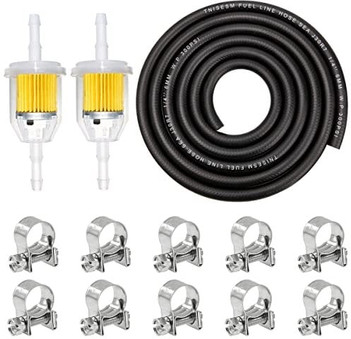 mxuteuk 1/4Inch (6MM) ID Fuel Line kits, 2 Meter/6-Foot Fuel Line + 2Pcs 1/4 Inch X 5/16 Inch Gas Inline Fuel Filters with Magnet +10 Pcs 13/32''-15/32'' Mini Fuel Hose Clamps Adjustable