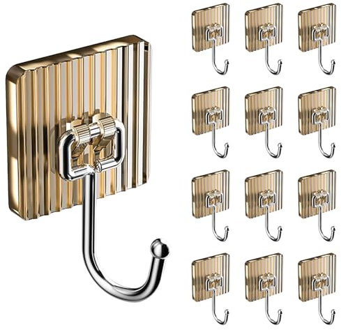 ZWQLZG 12 Stück Klebehaken Extra Stark, Durchsichtige Haken Selbstklebend Wasserdicht Deckenhaken Selbstklebend, Selbstklebende Haken Bohrfrei Klebehaken Transparent für Bad, Küche, Büro (Gold)