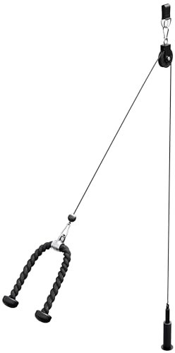GORILLA SPORTS® Kabelzug Fitness System - 2m Stahlseil, Umlenkrolle, Trizeps Seil, Olympia-Ladestift, Hantelscheibenhalter, bis 150 kg, Schwarz - Seilzug Zubehör, Home Gym Equipment