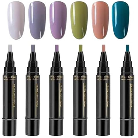 Polishey Nail Polish Pens UK, 6 Colors Nail Varnish Pens Set, Gel N-ail Polish P-en, Quick Dry One-Step GelNailPolish, N-ail P-olish Gel Pen 8ml, Soak Off DIYs Nails Art Sets Tools For Women Girls