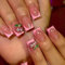 MouyouGlow Press on Nails Kurz,Square Rosa French 3D Kirsche Cherry Diamant Y2K Coquette Fake Nails mit Nagelkleber,Cute Kawai Sweet Künstliche Fingernägel
