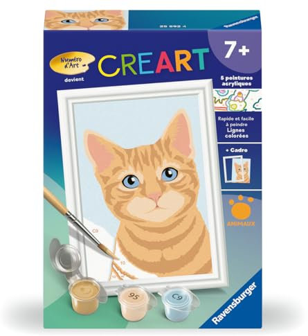 Ravensburger - CreArt Kids 8x12 cm - Numéro d'art - Chat Roux - Kit de Peinture par numéros - Dès 7 Ans - 25592