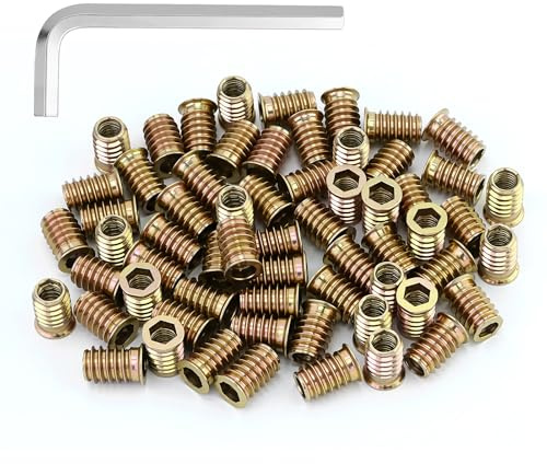 62 pezzi dadi a vite M8 x 20 mm, inserti filettati per legno, boccole filettate per legno, con 1 chiave esagonale, per legno, acciaio, divano, letto, armadio, sedia