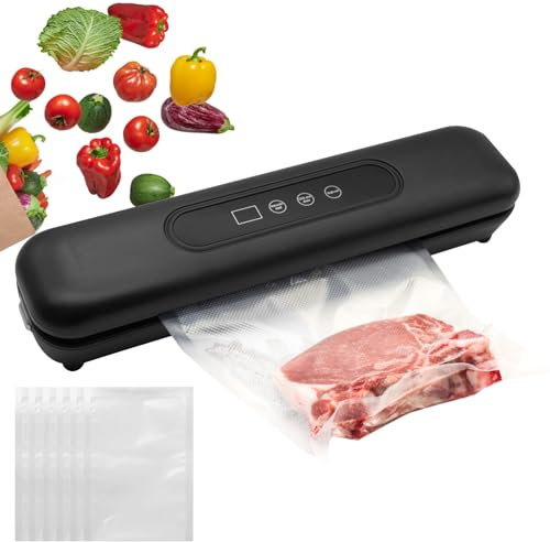 Fsaklaskdy Vakumierergerät für Lebensmittel, Vakuumierer, Vacuum Sealer, Multifunktionales Vakuumiergerät Folienschweißgerät für Lebensmittel Trockene und Feuchte, 10 Vakuumbeutel Inklusive -Schwarz