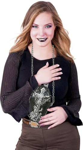 FIESTAS GUIRCA | Schwarze Sarg Handtasche aus Kunstleder (17x10 cm) - Elegantes Gothic Accessoire für Festivals Halloween Karneval Fasching - Grusel Umhängetasche ideales Zubehör für Rock Festivals