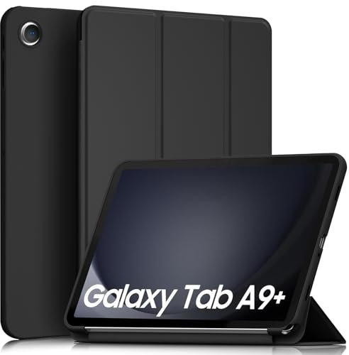 AK Hülle für Samsung Galaxy Tab A9+ / A9 Plus 11 Zoll Schutzhülle, Langlebig Kratzfest PU Leder mit Standfunktion und Auto Wachen/Schlafen Case für Tablet A9+ SM-X210/X216/X218 (Schwarz)