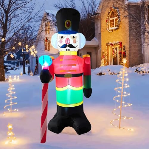 Exporee Decoraciones de Navidad Inflable Soldado Cascanueces, 210 cm, 7 pies, Blow Up Xmas Decoraciones Inflables con Luces LED, Patio al Aire Libre Jardín Césped Decoraciones de Invierno