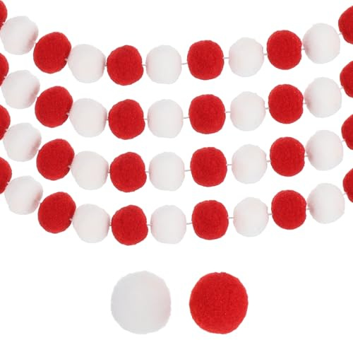 PATIKIL 26Ft Pom Pom Girlande Deko 4Stk Bunte Filzkugel Girlande Banner Niedliche Regenbogen Pompon Hängedekoration Für Baumdekoration Wohnungsdekoration Rot/Weiß