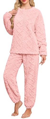 UMIPUBO Femme Pyjama Polaire Hiver Ensembles de Pyjama Pull Chaud Et Doux Manches Longues Haut et Pantalon Deux Pièces Confortable Vêtements de Nuit avec 2 Poches