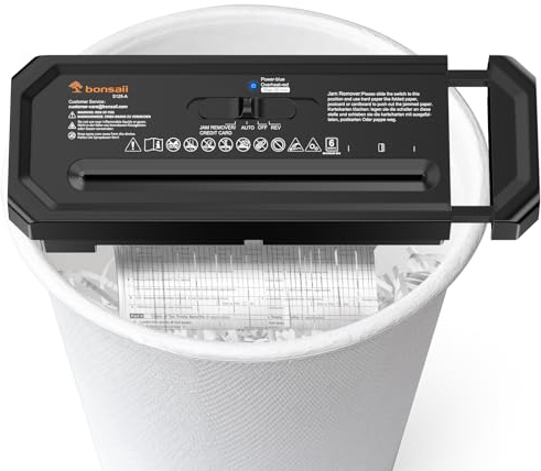 Bonsaii Aktenvernichter 6 Blatt Streifenschnitt, P-2 für Homeoffice | Für Kreditkarten, ausziehbarer Griff für Behälter (31,5-39,5 cm), ideal fürs Homeoffice, S125-A