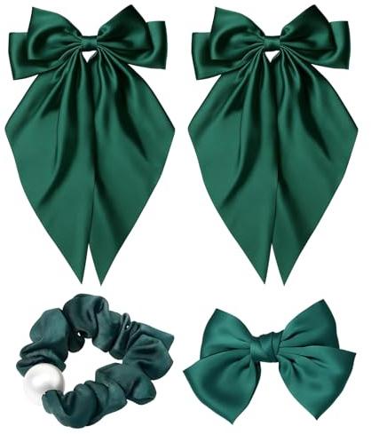 4PCS Green Hair Accessories, Green Hair Bow, Bow for Women and Girls, School Hair Clips with Alligator Clip for Party and Daily Use