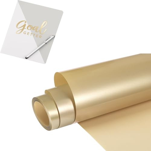 Matte Metallic Permanent Vinyl, 12 x 6.56FT Metallic Permanent Vinyl Satin Adhesive Vinyl Roll, Champagne Gold Self Adhesive Vinyl Roll for Craft, Signs, Stickers, Scrapbooking, Car Decals
