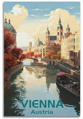 Wien Österreich, Vintage-Reise-Kunstposter, Leinwand, ästhetische Wandkunstdrucke, moderne Dekoration, 60 x 90 cm