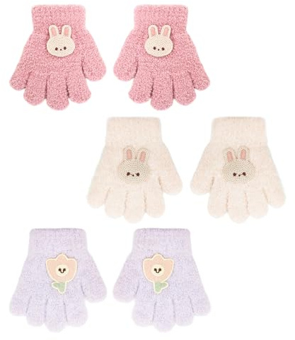 GYIOFAI 3 Paar Kinderhandschuhe, warme Winterhandschuhe für Jungen und Mädchen, niedlicher magischer Handschuh, weicher Vollfinger-Strickhandschuh für 1-5 Jahre