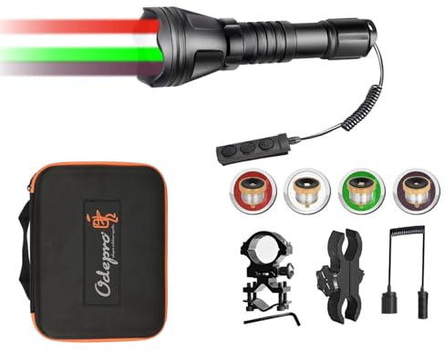 Odepro KL52 MAX Zoom-Taschenlampe, 4 Wechselbare LED: Weiß/Rot/Grün/IR850nm | Extrem Hell, Weitreichend, Druckschalter mit Stufenloser Dimmung, Komplettes Set Sofort Einsatzbereit, für Outdoor, Camping