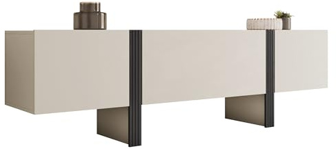 Mirjan24 TV-Lowboard 200 3D Tamisa 01, Fernsehschrank mit 2 Türen und 1 Klappe mit gedämpftem Schließsystem, Fernsehtisch, TV-Schrank, TV-Board (Cashmere + Schwarz)