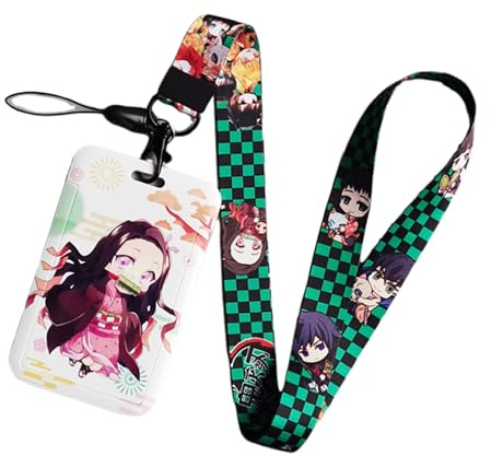 Satdflie Demon Slayer Lanyard avec jeu de porte-cartes, protecteur de carte de style dessin animé, conception de couverture de diapositive pour une utilisation pratique, couleur/1