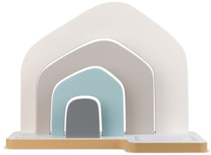 tonies® Standregal Haus – Magnetische Aufbewahrung für bis zu 40 Figuren & Toniebox, inkl. Sticker-Set, Werkzeugloser Aufbau, Grau/Natur