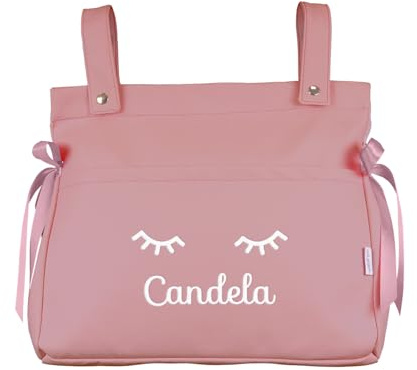 Mi Pipo - Bolso Carro Bebe Personalizado Panera con Nombre - Rosa Blush | Bolsa Carrito Bebé de Polipiel con Cremallera | Bolso Maternidad Organizador para Carrito | Fabricado en España | 37x33x13 cm