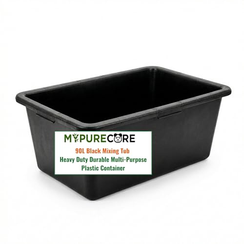 MYPURECORE Black Mixing Tub – Heavy Duty Rectangular Utility Tub for Mortar, Plaster, Gardening, Storage & DIY – Durable Multi-Purpose Plastic Container (90L Tub)