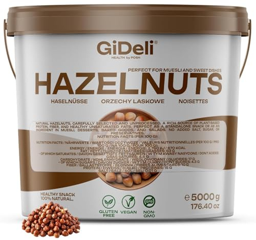 GiDeli haselnüsse Ungesalzene 5kg geschält im Eimer als Snack, Backzutat und zum Verfeinern von Speisen roh, naturbelassen