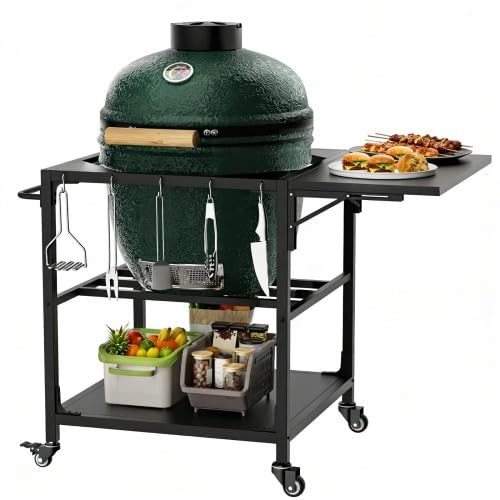 Grillwagen Outdoor für XL Big Green Egg, wetterfest & klappbar – Robuster Metallwagen mit Rollen, Ablagefläche & Werkzeughaken, mobiler BBQ-Tisch für Garten & Terrasse