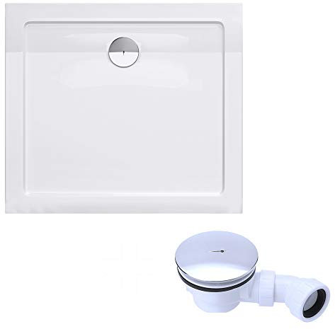 doporro Piatto Doccia 90x100 cm Rettangolare in Acrilico Rinforzato Bianco Lucido, Altezza 4 cm Ultrasottile, con Piletta di Scarico Cromata Inclusa - Faro2