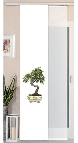 Gardinenbox 2er Set Schiebegardine Flächenvorhang Wildseide Optik und Voile Paneel, 245x45, Bonsai, 80400