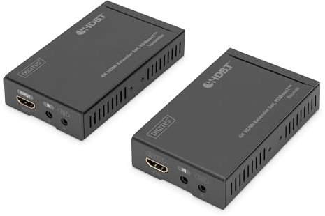 DIGITUS HDMI-Extender - 4K/30Hz - Sender & Empfänger - HDBaseT - HDCP 2.2 - Reichweite bis 70m - Patchkabel ab Cat 5e, Schwarz