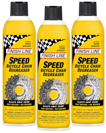 Finish Line Speed Bike Degreaser – Powerful Dry Formula for Bicycle Chains, Gears, and Disc Brakes, Turbo Spray Cleans Fast, Evaporates with No Residue, 18 oz, 3 Pack