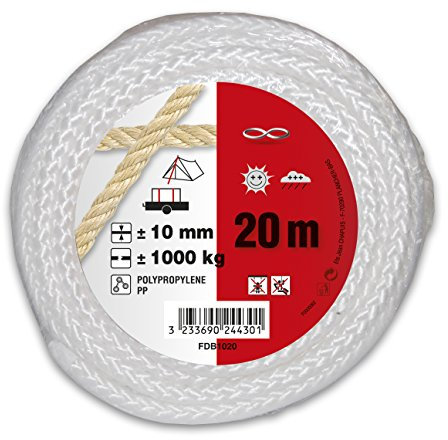Chapuis FDB1020 – Corda in polipropilene intrecciata – Resistenza alla rottura indicativa 1 T – Diametro 10 mm – Lunghezza 20 m – Bianco