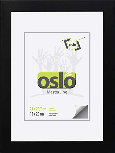 OSLO MasterLine Holzrahmen 21 x 30 DIN A4 schwarz mit Echt-glas zum Hinstellen oder Aufhängen Bilderrahmen