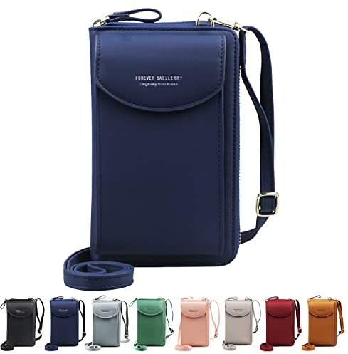 Jangostor Femmes Portefeuille Sac À Bandoulière En Cuir Porte Monnaie Téléphone Portable Mini Pochette Porte Carte Épaule Portefeuille Sac pour les téléphones de moins de 6,3 pouces (blue)