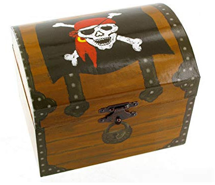 Holzspieldose / Musikschmuckdose / Spieluhr mit Papier verziert in Form einer Piraten-Schatzkiste (Ref: 22180-MOD) - Thema von Davy Jones - Fluch der Karibik 3 (Hans Zimmer)