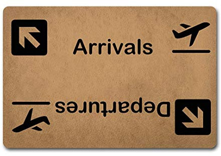 Shinewe Indoor Door Mats Arrivals and Departures Doormat Airplane Welcome and Go Away Door Rugs Monogram Mats(23.6X15.7in)