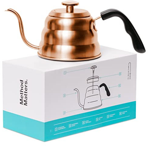 Barista Warrior Pour Over Coffee Kettle with Thermometer – Gooseneck Kettle for Coffee and Tea, Stainless Steel for All Stovetops (Copper Coated, 1.0 Liter, 34 fl oz)