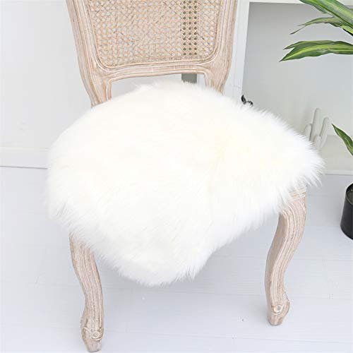 Martin Kench Faux Lammfell Sitzkissen, Schaffell Sitzauflage Longhair Fell Optik Nachahmung Wolle Sofa Matte (Weiß,50 x 50 cm)