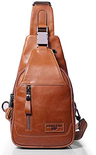 SDNAZ Herren Echtleder Brusttasche Schultertasche Reisetasche Umhängetasche Freizeittasche Crossbody Bag DE897 Braun