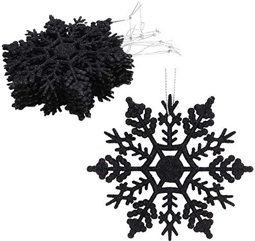 Christmas Concepts® Pack of 12-10cm Glitter Snowflake Hanging Decorations - Christmas Decorations (Black)