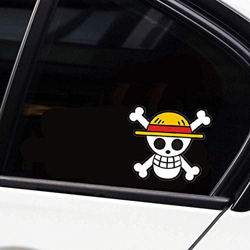 Anime Einteiliger Autoaufkleber – Strohhut Luffy Skull Auto Fenster Aufkleber (2er Set, 11,4 x 11,4 cm)