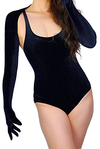 DooWay Super lange Samthandschuhe für Damen, schulterlang, dehnbar, 1920, Flapper, Opera, Party, Abendhandschuhe, Schwarze Bolero-Handschuhe, Medium