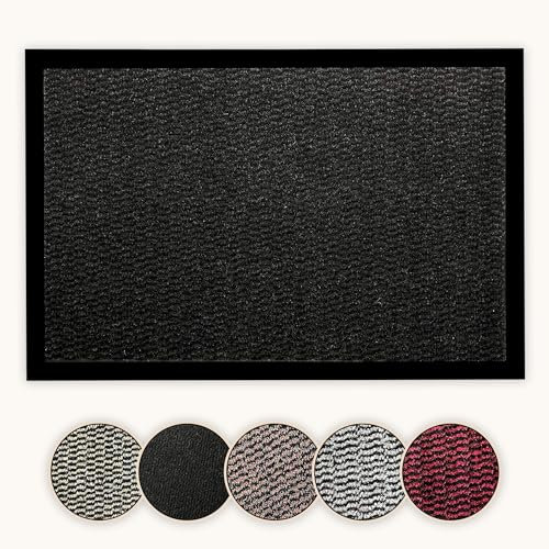 Bear & Panda - Dirt Trapper Door Mat - Indoor/Outdoor non-slip Washable Barrier Door Mat, Heavy Duty Entrance Rug Shoes Scraper, Super Absorbent Front Doormat Carpet (Black, 80 x 120 cm)